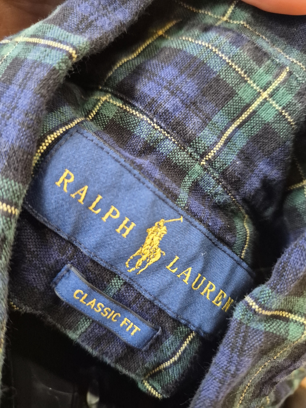 Ralph Lauren Navy, Green & Gold Plaid Button-Up Shirt